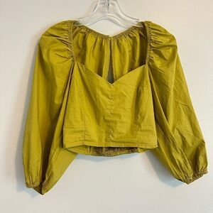 Know One Cares Mustard Green Puff Sleeve Crop Top Size Small